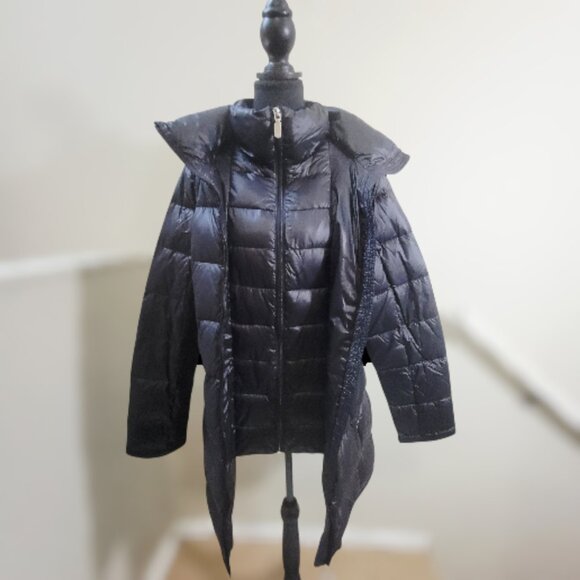 Calvin Klein Women’s Black Puffer Jacket Down Blend Insulated Hooded SZ L *READ* - Picture 1 of 9